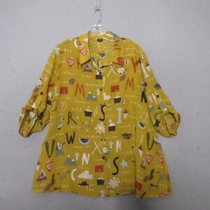 Shana Top Tunic Large Yellow Novelty Teacher Art to Wear Eclectic Quirky Pocket